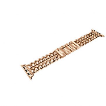 Rose Gold Stainless Steel Apple Watch Fashion Wrist Band Strsap Iconic Double Metal Tweed Chain Designer Inspiried