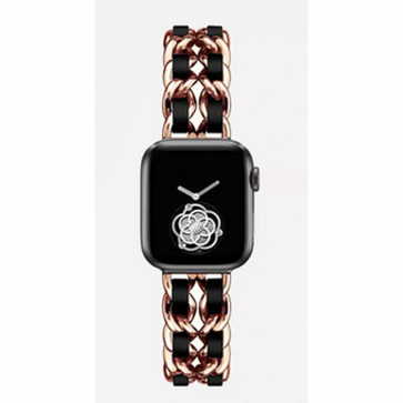 Rose Gold Stainless Steel Leather Apple Watch Wrist Band Fashion Designer Inspired Double Leather Chain