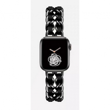 Black Stainless Steel Leather Apple Watch Wrist Band Fashion Designer Inspired Double Leather Chain
