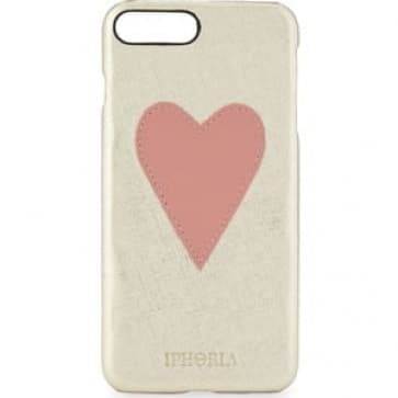 IPHORIA Pink Heart Patch Leather Case for iPhone 6 6s Plus White