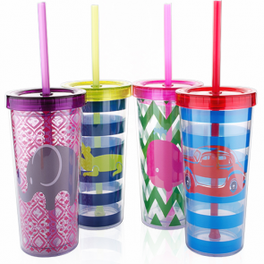 Tanana Cute Iced Drink Tumbler with Sealed Lid and Straw 280ml, 10 oz