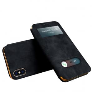 iPhone X View Window Case Rugged Leather