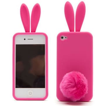 Rabito Bunny Ears Rabbit Furry Tail Hot Rosa Silikon 3D fall för iPhone 4