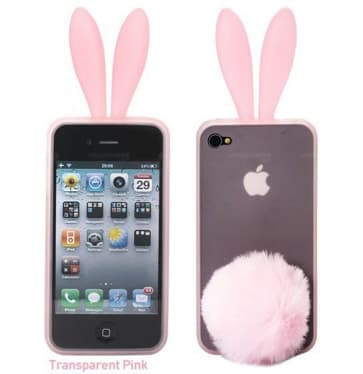 Rabito Bunny Ears Rabbit Furry Tail Ljusrosa Silikon 3D fall för iPhone 4