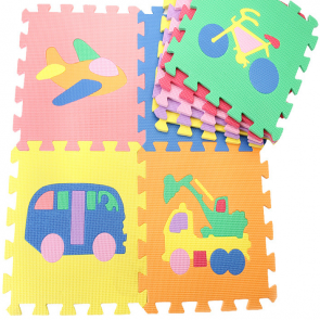 Complete Foam Cute Pop Out Puzzle Gym Mat for Baby and Kid Animals, Vehicles, Fruits