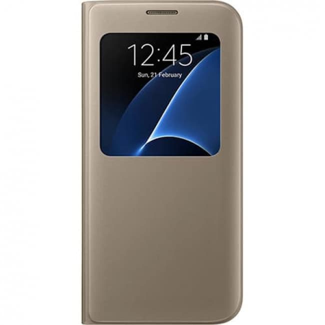 Stoel Suri Kruipen Samsung S-View Flip Cover for Galaxy S7 Edge - Gold | Tablet Phone Case